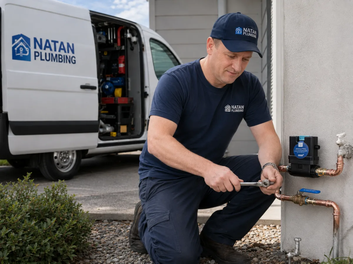 Natan Plumbing technician repairing a water heater