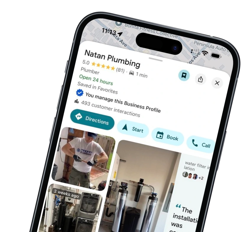 Natan Plumbing Google Business Profile shown on a phone